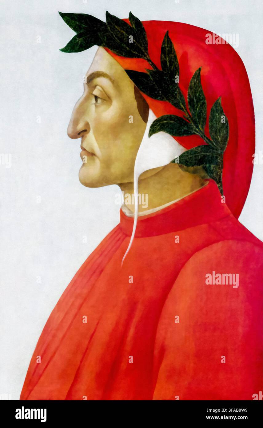 Dante Alighieri (1265-1321), ritratto a tempera su tela di Sandro Botticelli, 1495 circa Foto Stock