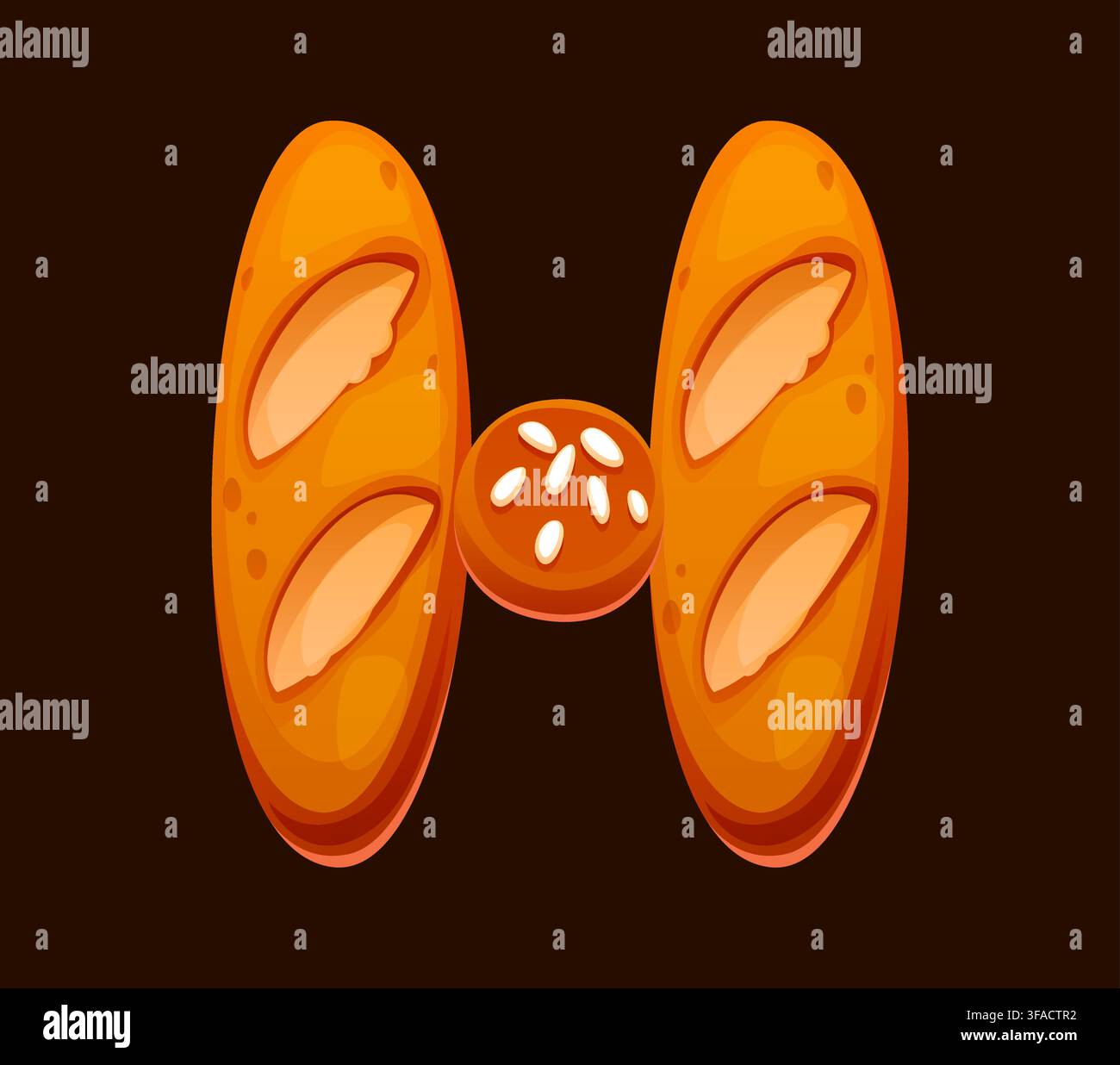 Pane da forno lettera H, pane per la colazione in carattere e panino Illustrazione Vettoriale