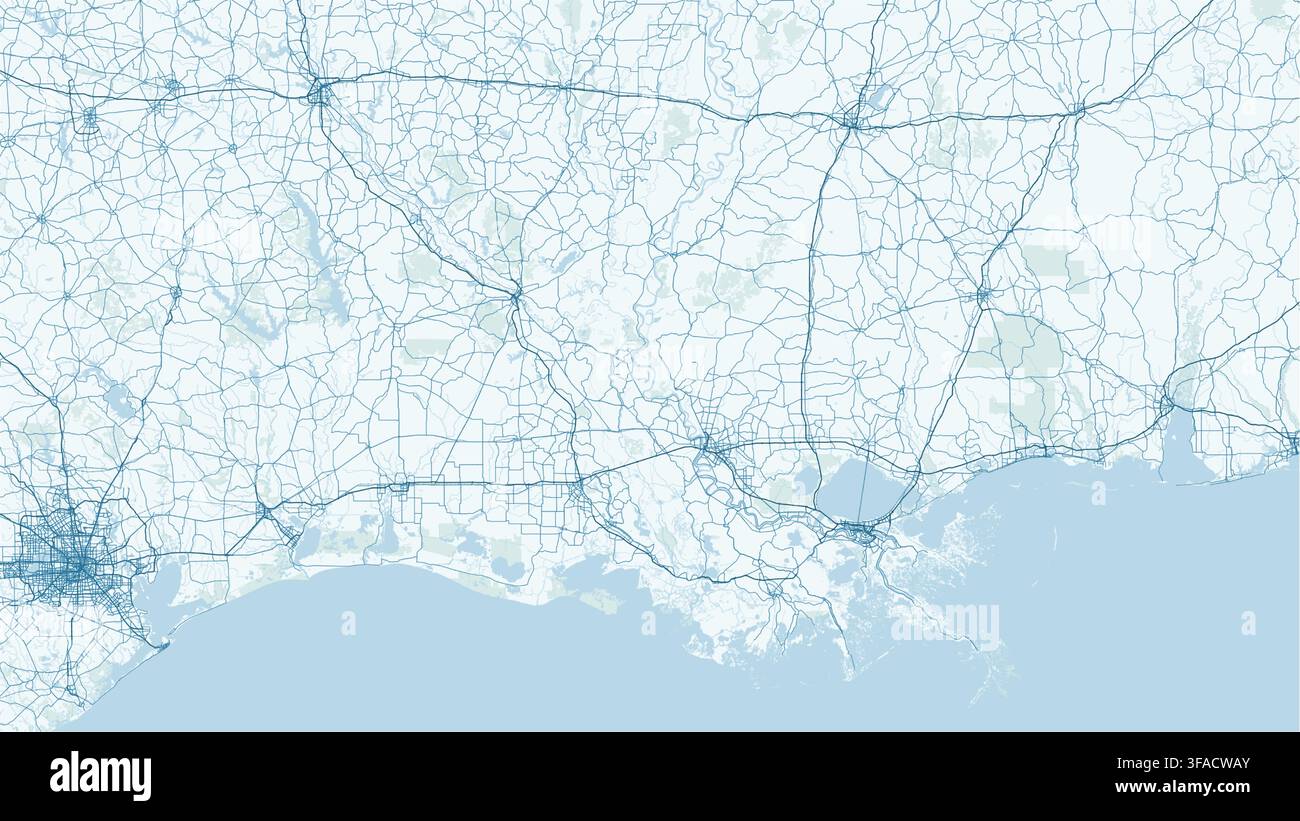 Mappa vettoriale minimalista moderna della geografia dello stato della Louisiana, New Orleans, Baton Rouge, delta del Mississippi per poster stampati, arte murale, decorazione per la casa. Illustrazione Vettoriale