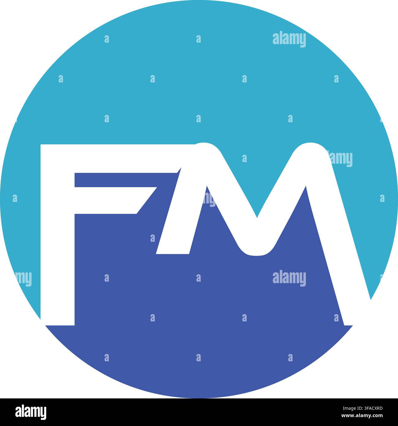 Un logo moderno e pulito con monogramma FM in un cerchio blu. Illustrazione Vettoriale