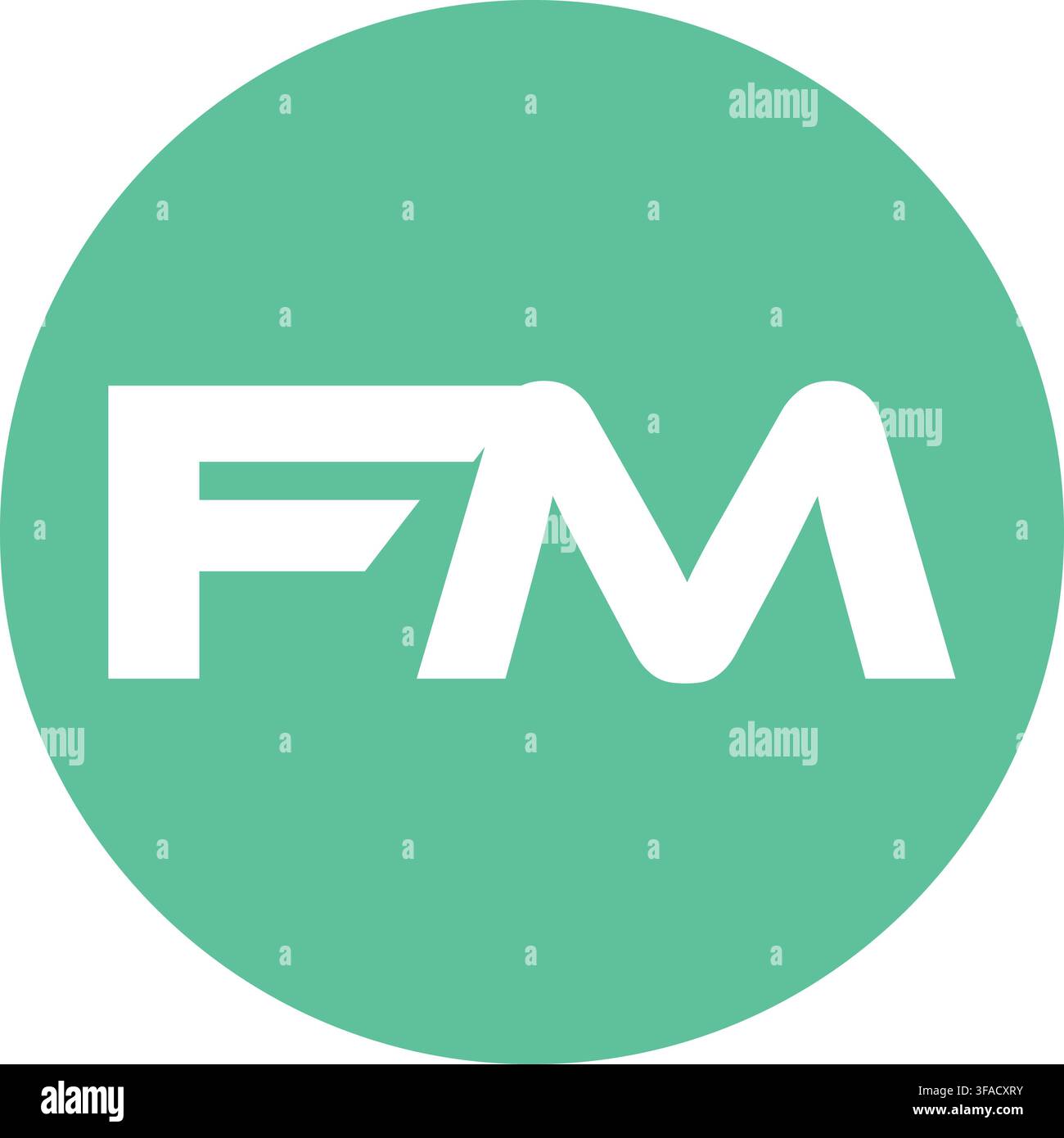 Logo monogramma minimalista con le lettere F e M all'interno di un cerchio verde. Illustrazione Vettoriale