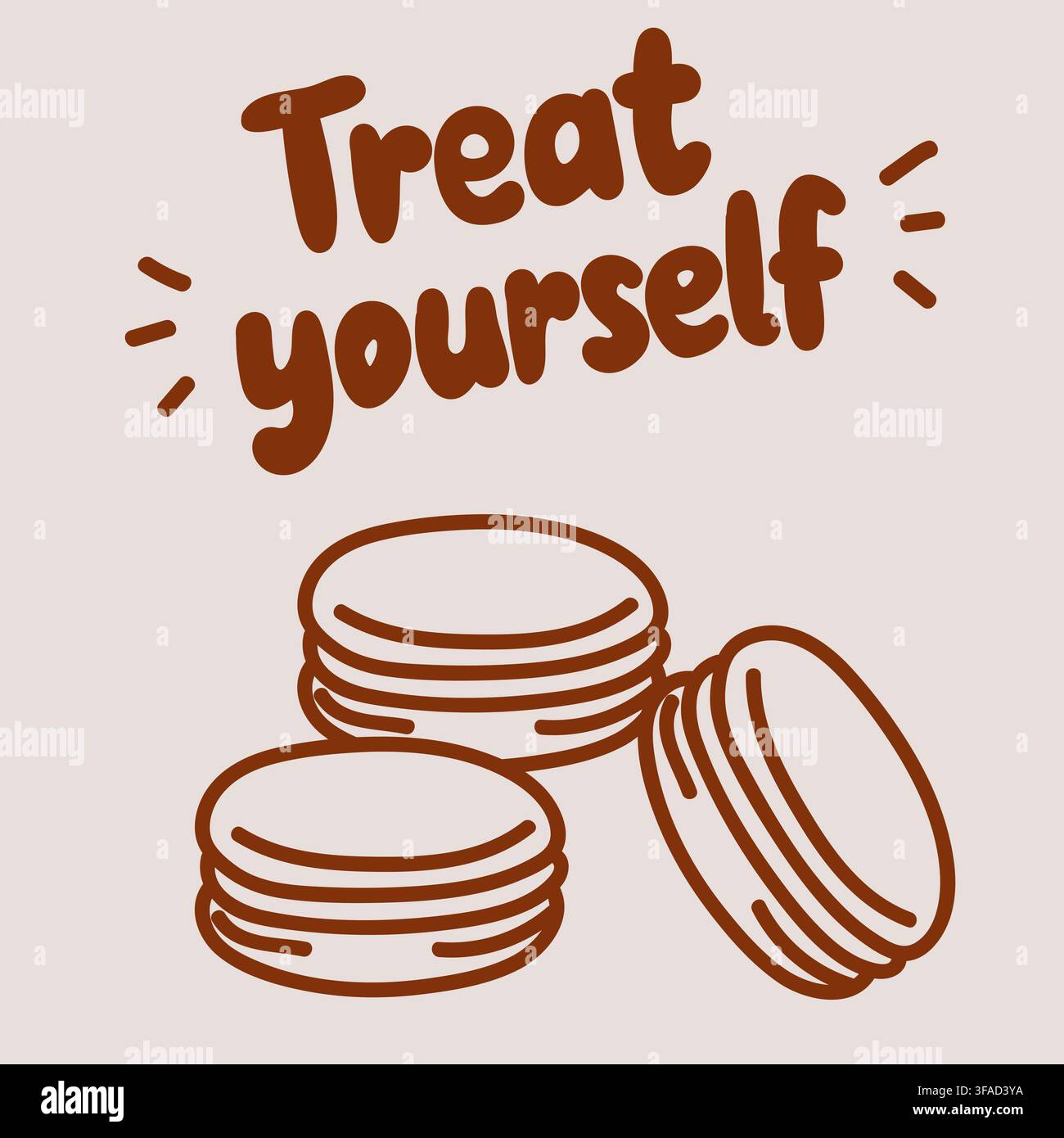 Tre macaron delicati in un'illustrazione di pasticceria disegnata a mano carina per i design di dessert e caffè. Illustrazione Vettoriale