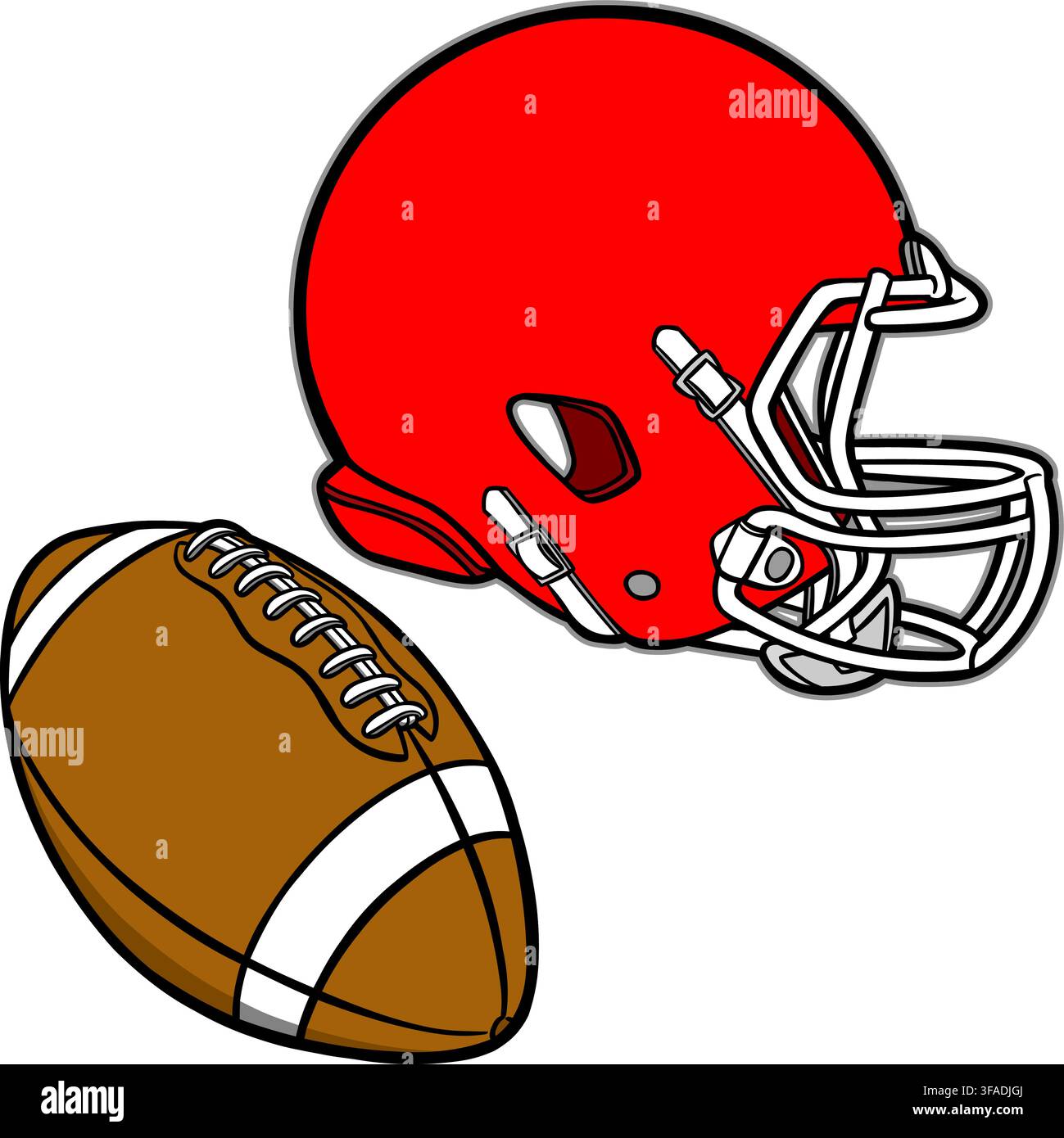 Un'illustrazione disegnata a mano di un pallone da calcio e di un casco. Illustrazione Vettoriale