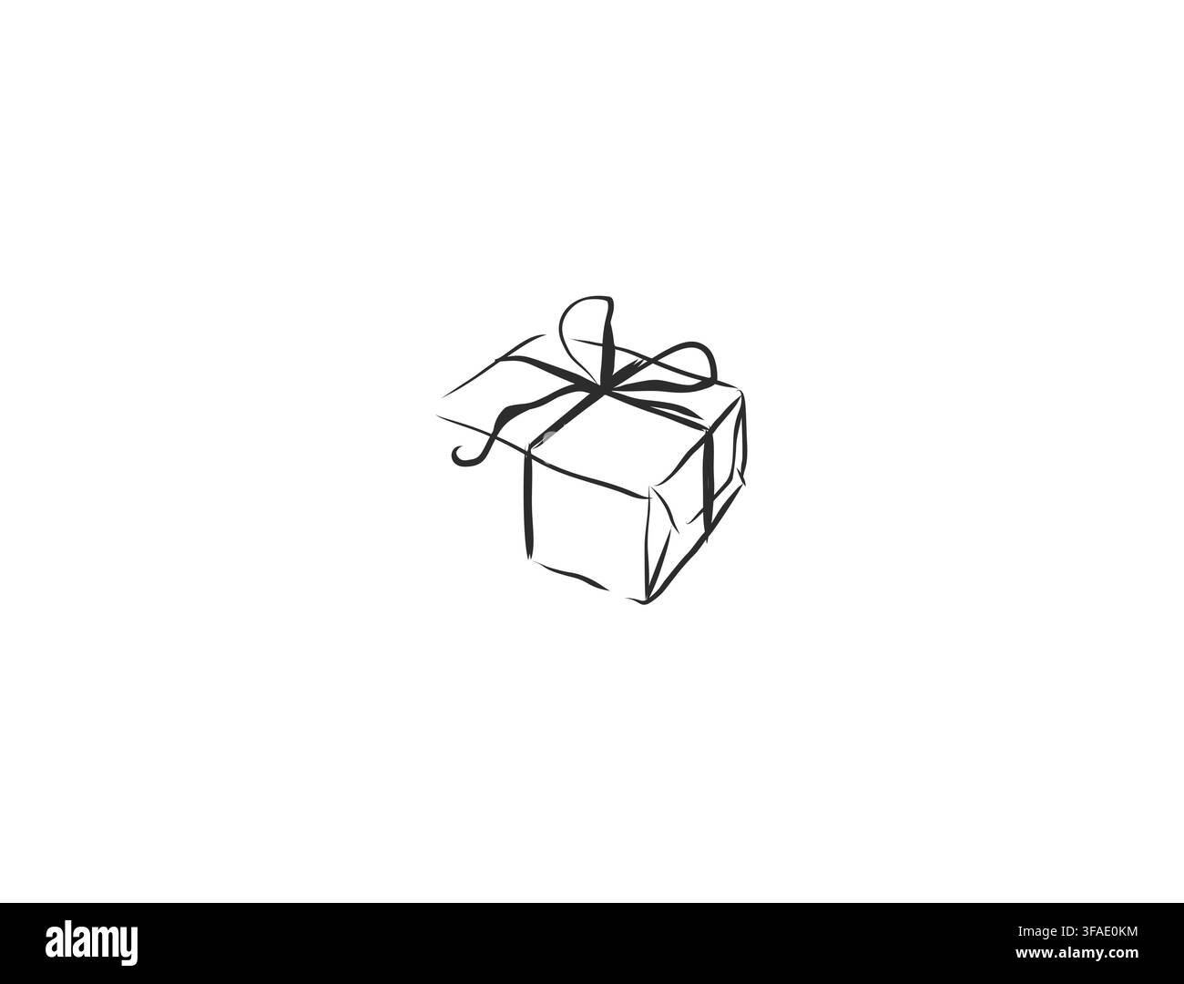 Scatola regalo con nastro e fiocco arte lineare disegnata a mano, regalo festivo, regalo di Natale e compleanno illustrazione vettoriale minimalista. Illustrazione Vettoriale