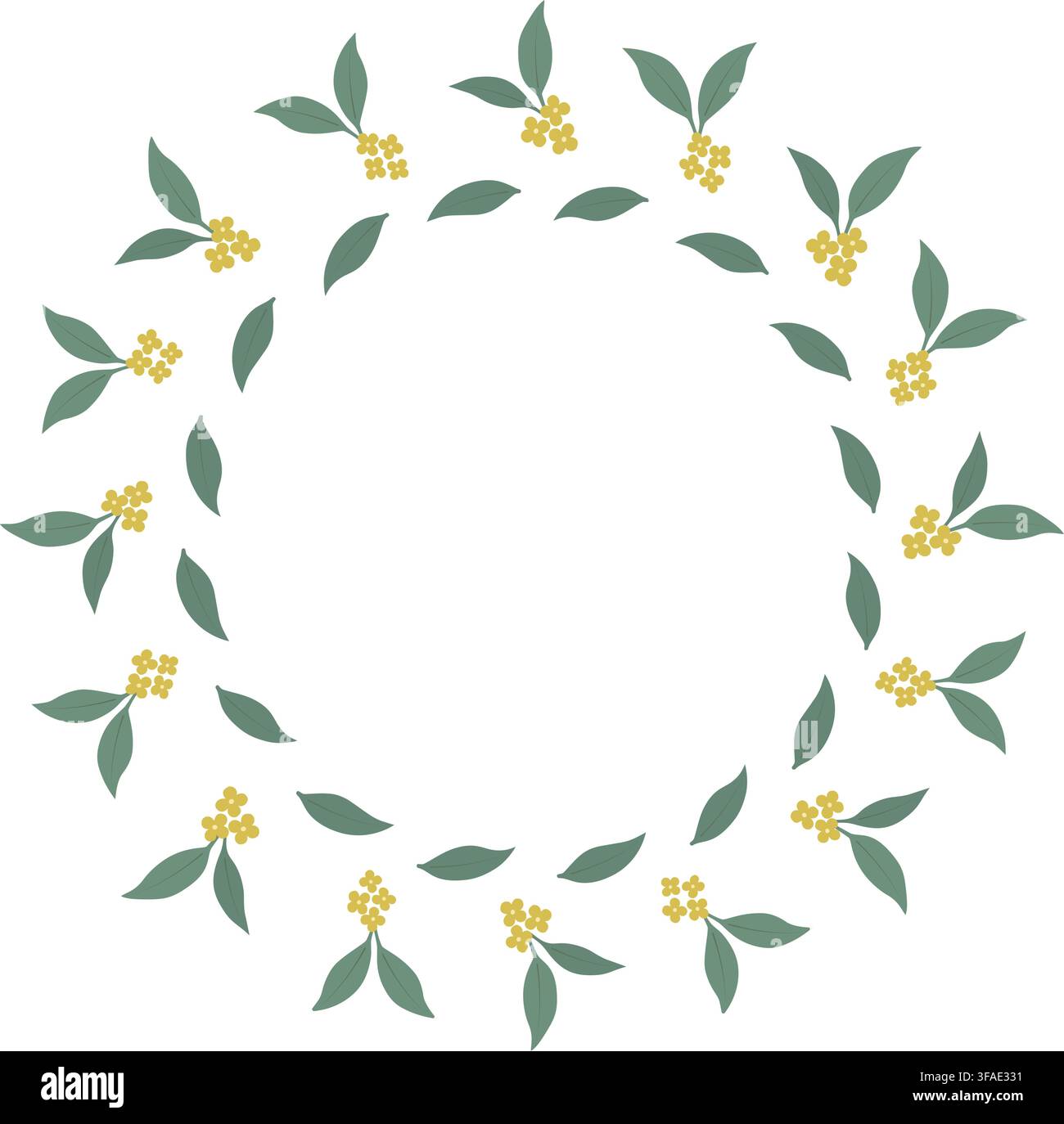 Cornice circolare a forma di ghirlanda di Osmanthus Bordo Biglietto festivo del Festival di Mezza Autunno Design piatto Spazio libero Modello. Adatto per biglietti di Mezza Autunno o botanici, inviti, poster, etichette, packaging, menu o branding Illustrazione Vettoriale