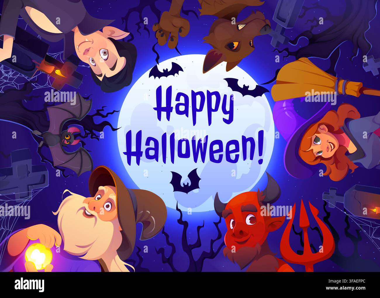 Personaggi di vampiri e stregoni in stile cartoon per Halloween Illustrazione Vettoriale