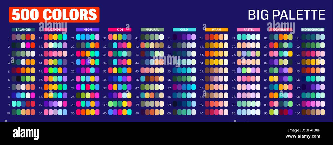 Campioni di palette di colori RGB in armonia bilanciata Illustrazione Vettoriale