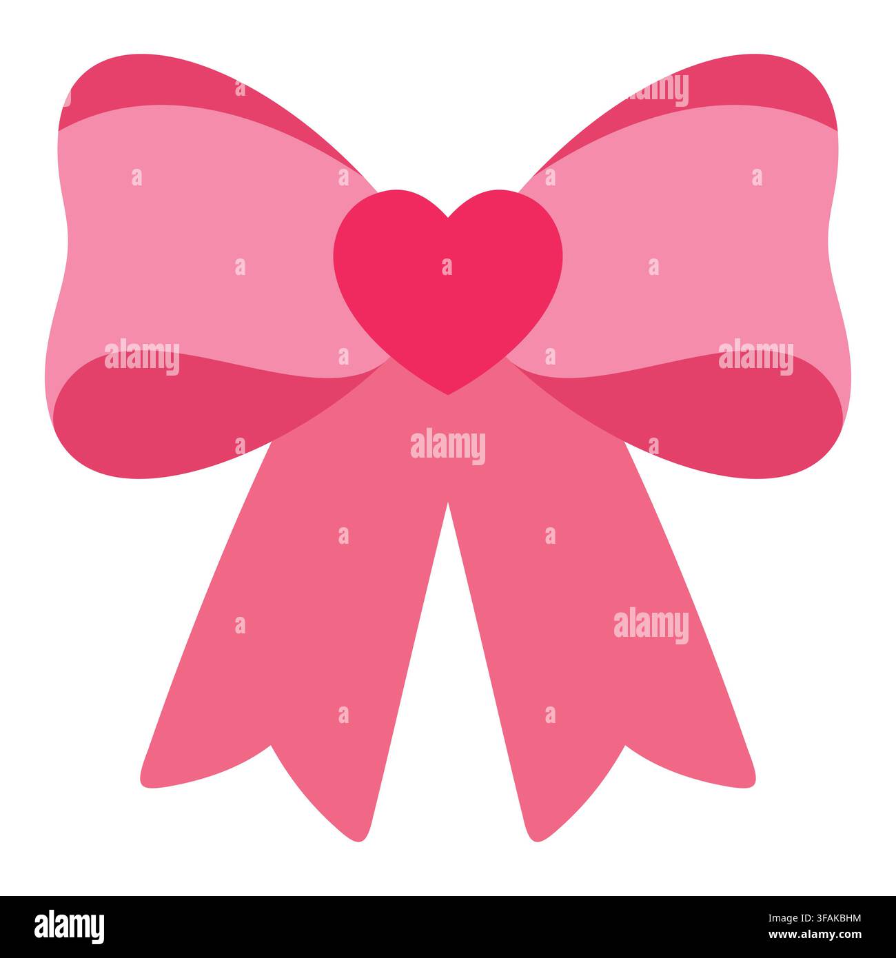Nodo di nastro decorativo rosa delicato con un cuore rosso vivace al centro. Ideale per inviti di matrimonio, grafica per incartamenti di regali di San Valentino Illustrazione Vettoriale