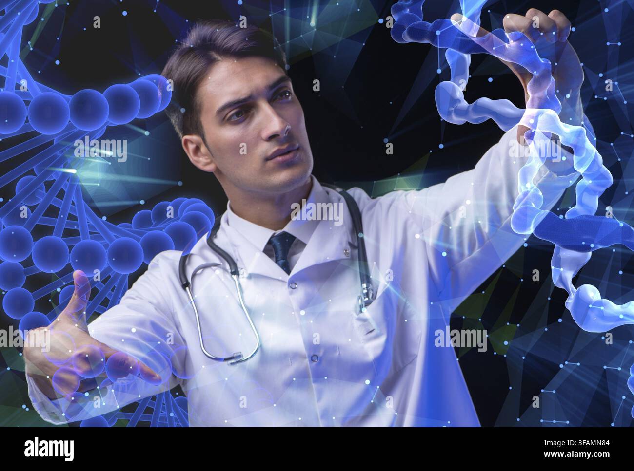 Il concetto di telemedicina con un medico maschio Foto Stock