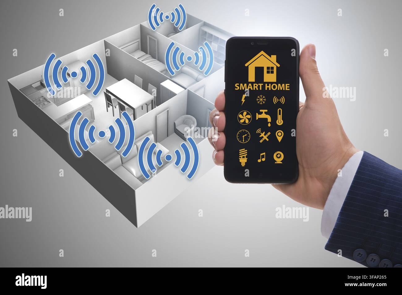 Concetto di casa intelligente con dispositivi e dispositivi Foto Stock