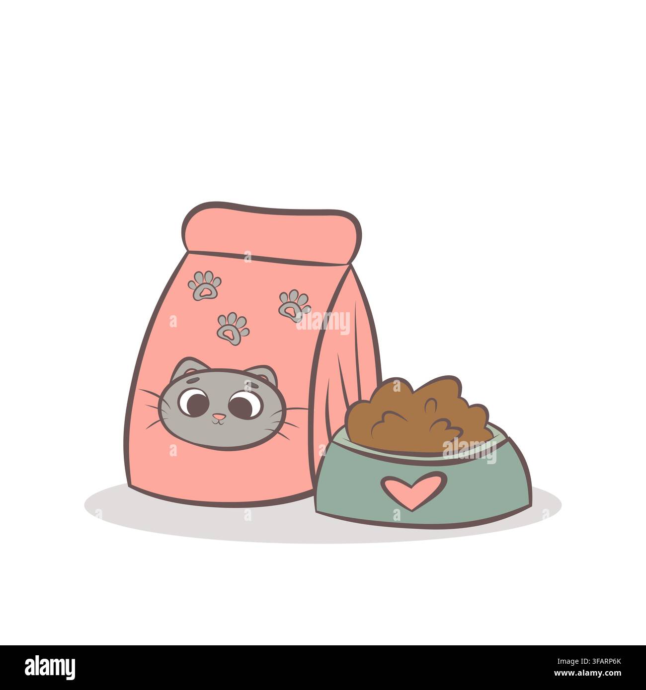 Illustrazione vettoriale di cibo per gatti e una ciotola Illustrazione Vettoriale