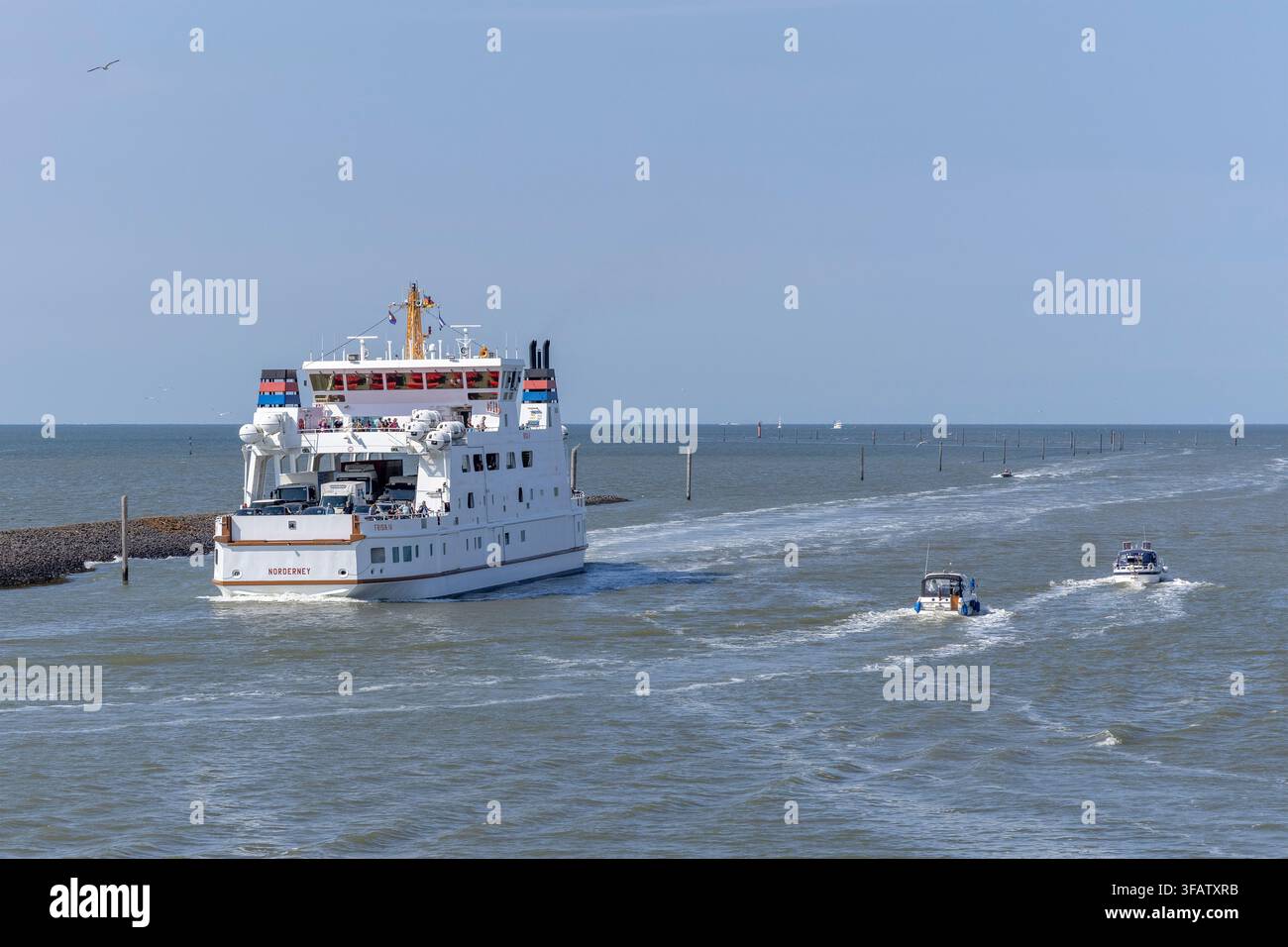 Traghetto di Norderney, porto, Norddeich, Norden, Frisia orientale, Bassa Sassonia, Germania Foto Stock