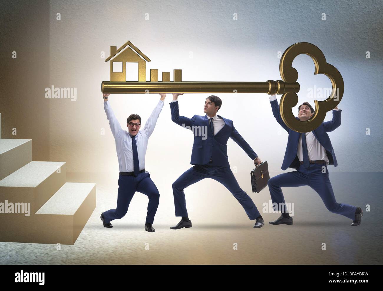 Gli uomini d'affari nel concetto di mutuo immobiliare Foto Stock