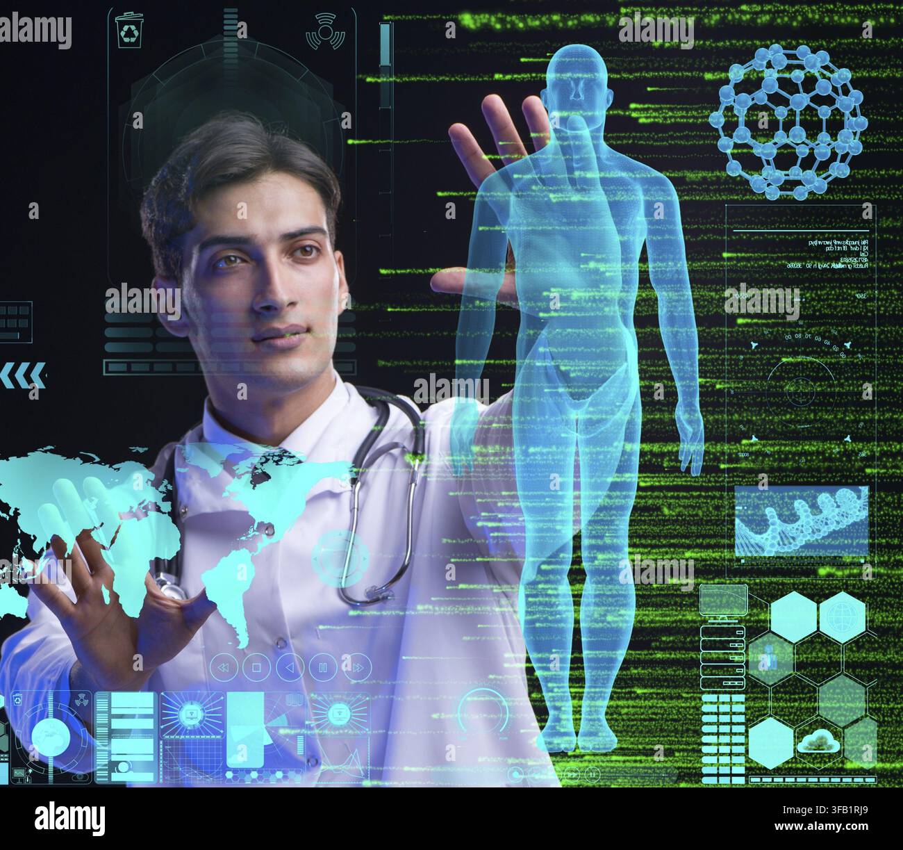 Il concetto di telemedicina con un medico maschio Foto Stock