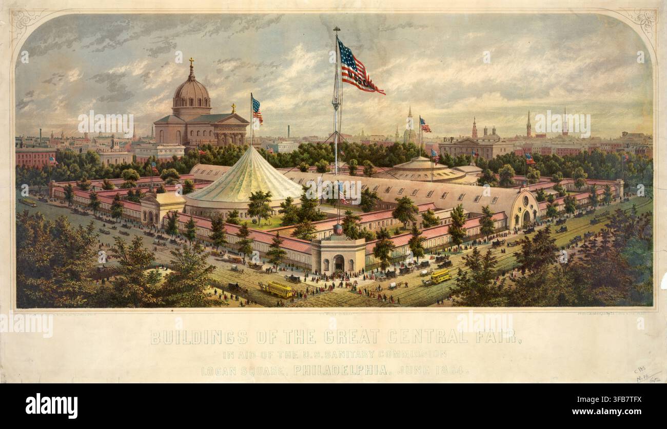 Edifici della Great Central Fair, chiamata Great Sanitary Fair, che si è svolta nel giugno 1864 a Logan Square a Filadelfia, Pennsylvania. La Foto Stock