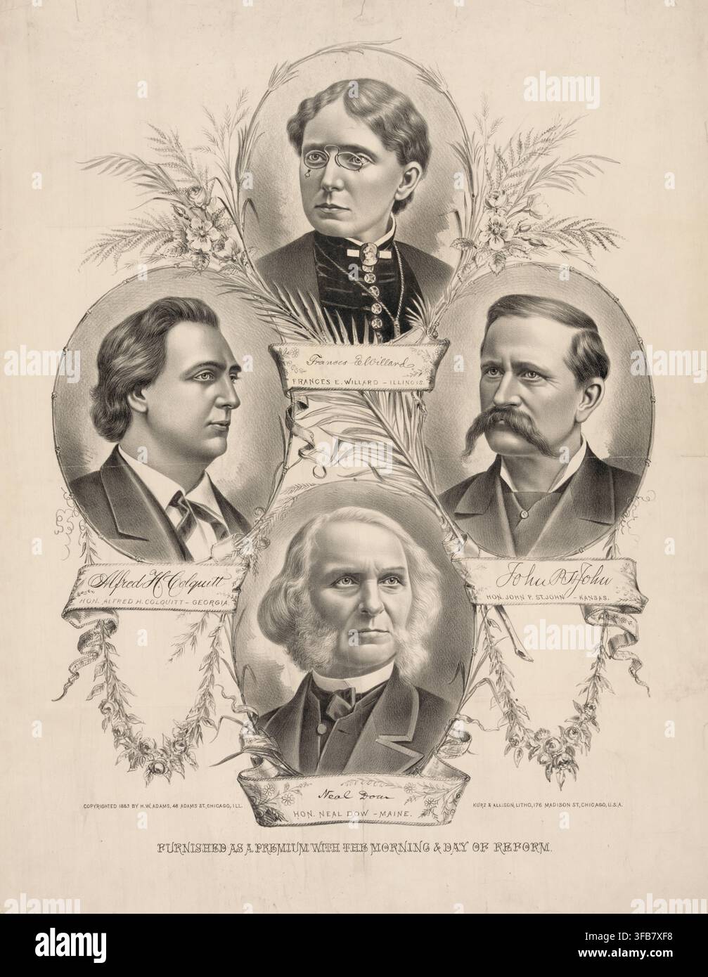Ritratti di quattro leader centrali del movimento di temperanza americano, Temperance Movement, che nel XIX secolo si batteva per il divieto di al Foto Stock