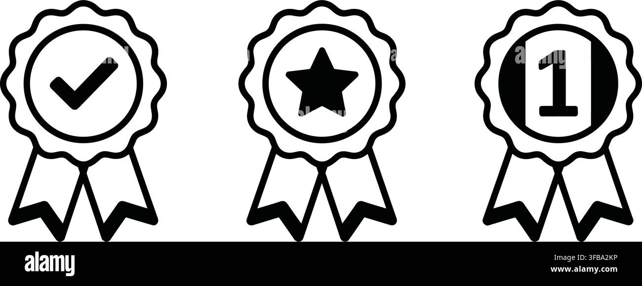 Badge vettoriali con segno di spunta, stella e numero uno, che rappresentano il raggiungimento e la qualità. Illustrazione Vettoriale