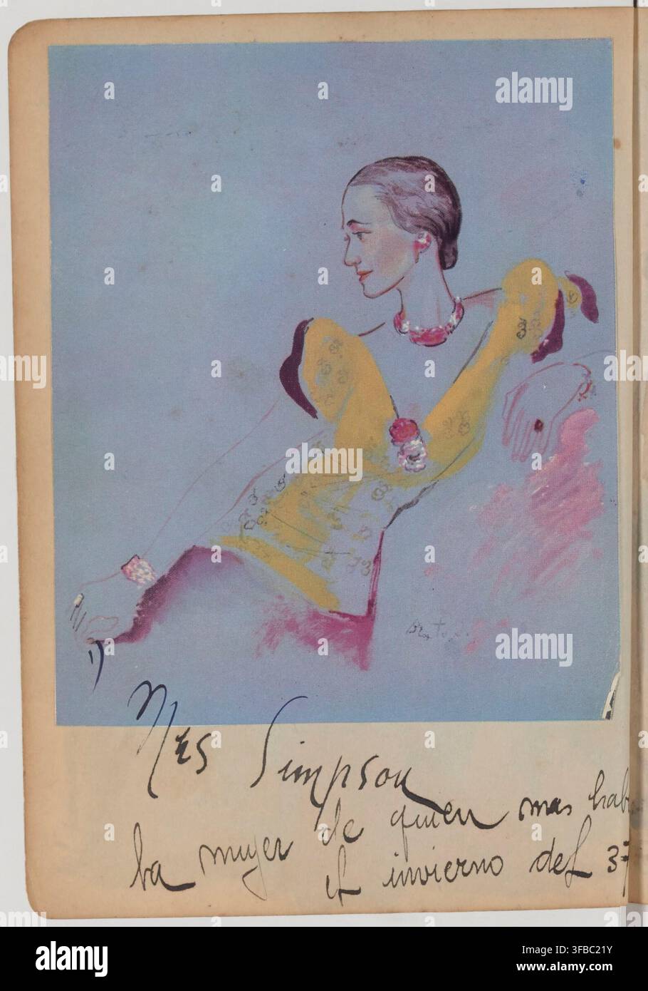 Un ritratto di Wallis Simpson, disegnato tra il 1935 e il 1937, durante l'inverno in cui è stata ampiamente discussa. Foto Stock