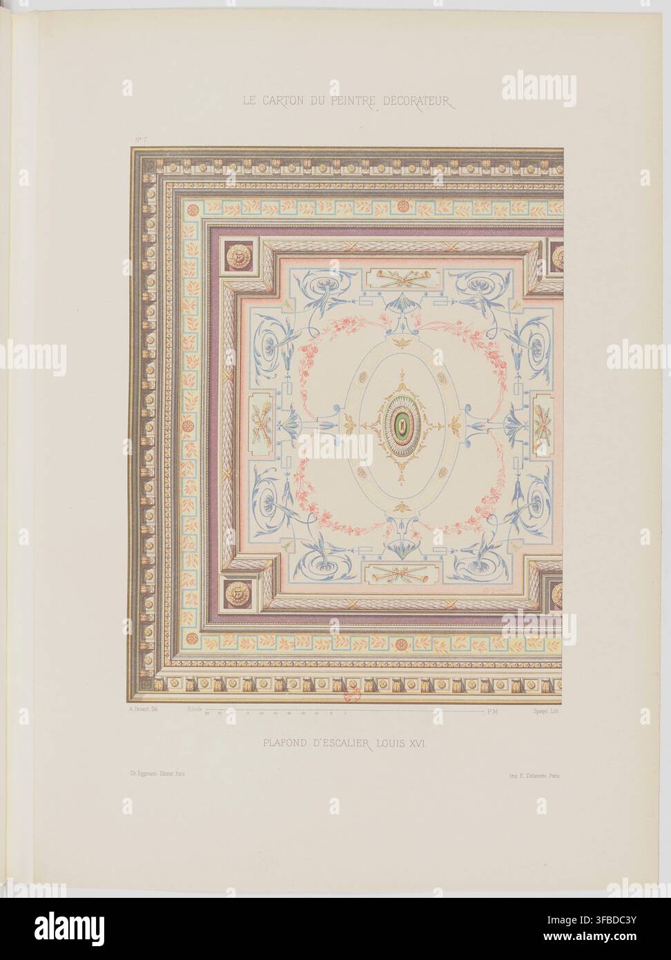 Un design per il soffitto della scala in stile Luigi XVI, da LE CARTON DU PEINTRE DECORATEUR, a cura di Ch. Eggmann e pubblicato da E. Delamotte a Parigi, 1910. Foto Stock