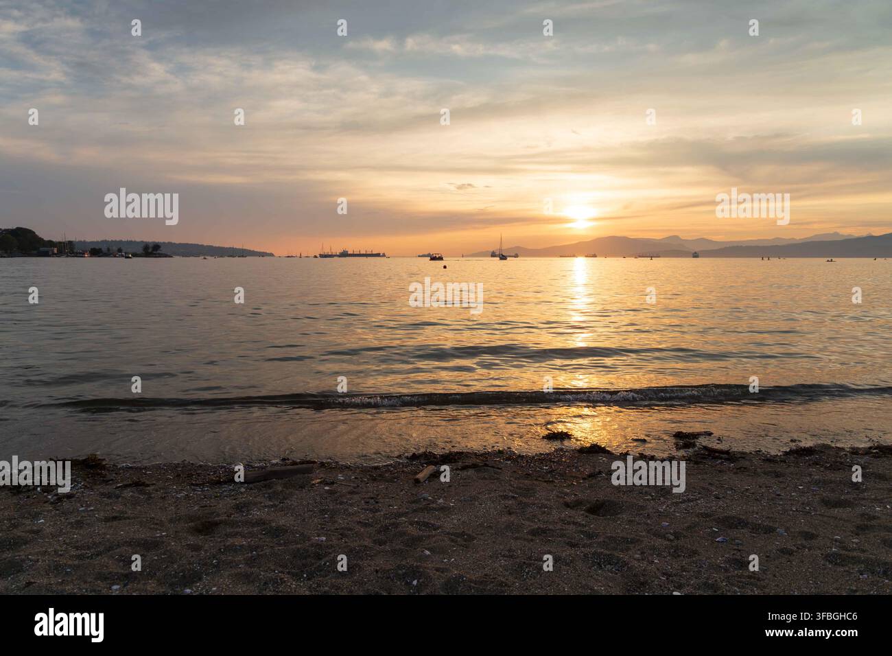 Tramonto a Sunset Beach, English Bay, Vancouver, British Columbia Foto Stock