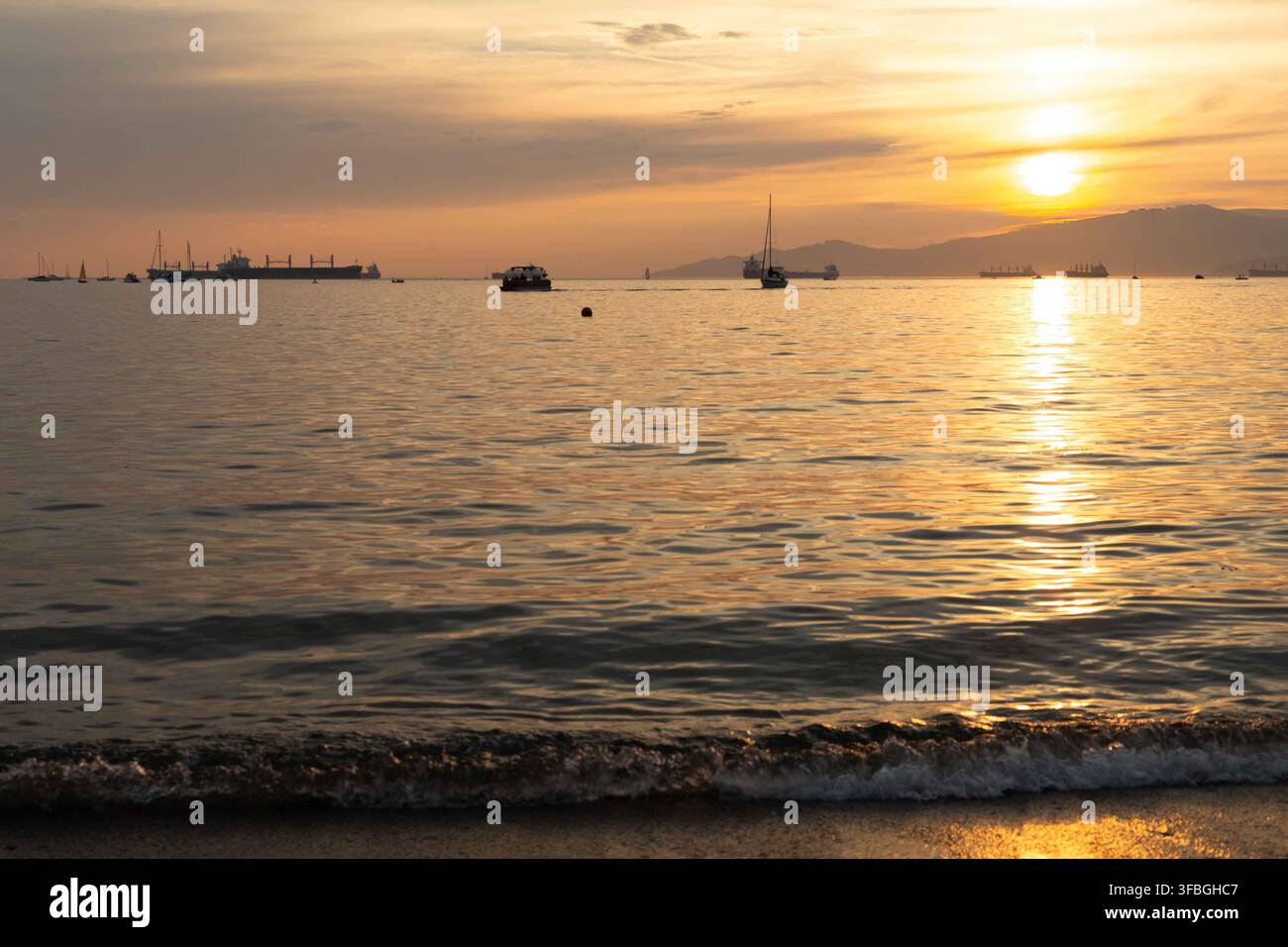 Tramonto a Sunset Beach, English Bay, Vancouver, British Columbia Foto Stock