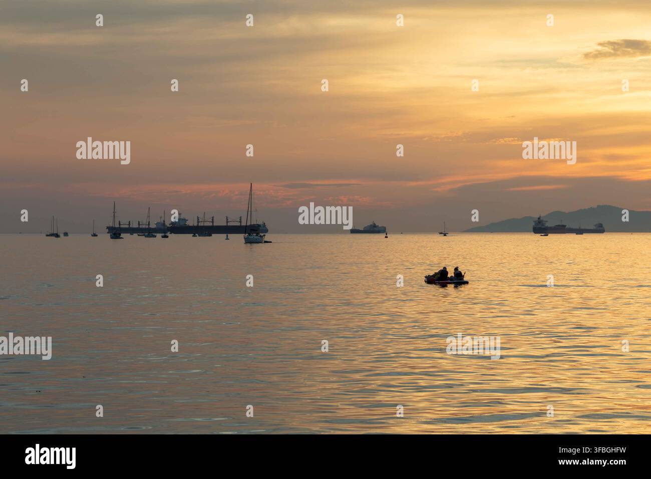 Tramonto a Sunset Beach, English Bay, Vancouver, British Columbia Foto Stock