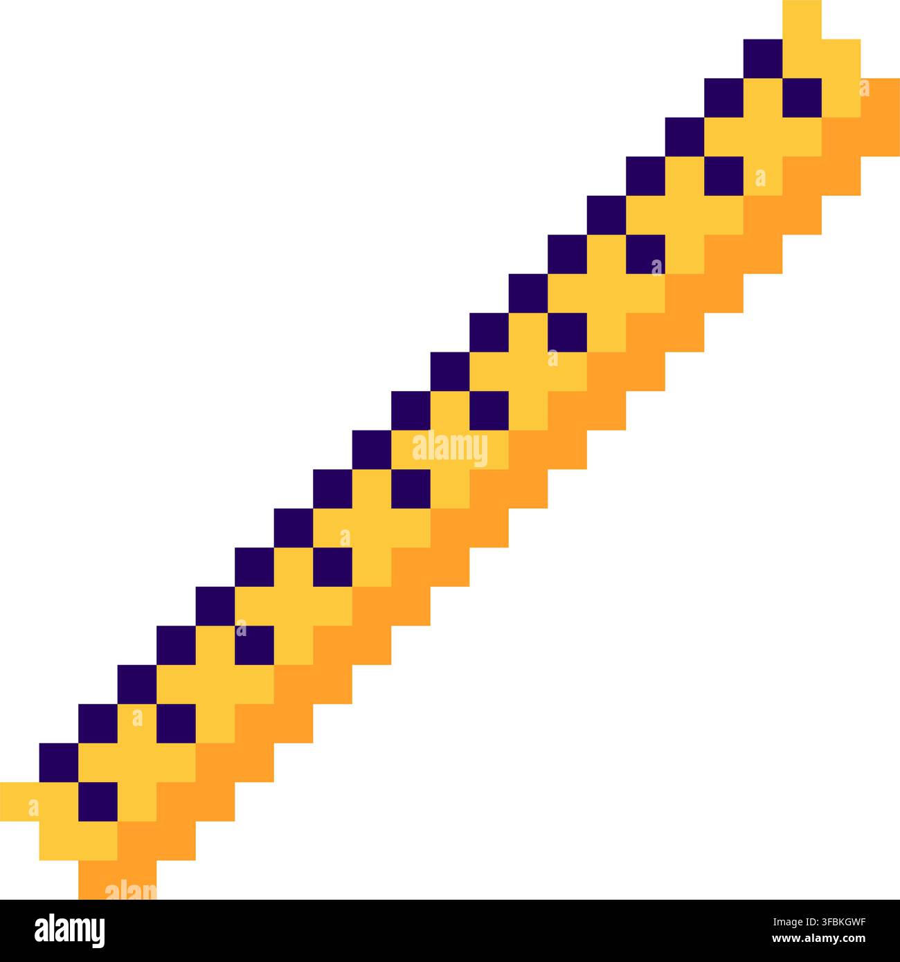Strumento per la misurazione della cancelleria scolastica stile pixel art icona tema colore giallo. Strumento di misurazione in legno pixelato materiale didattico asset di gioco UI Illustrazione Vettoriale