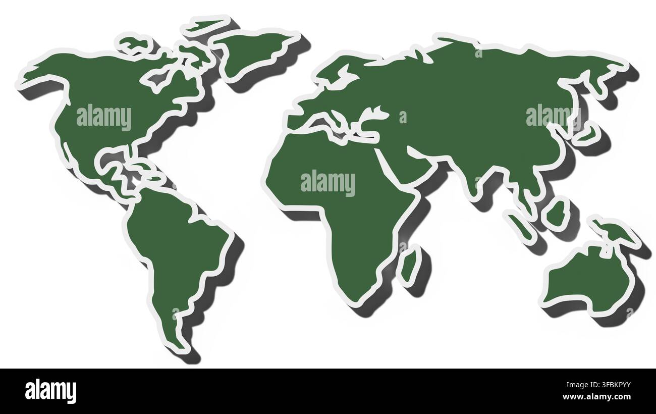 Mappa del mondo con ombreggiatura, illustrazione di rendering 3D. Foto Stock