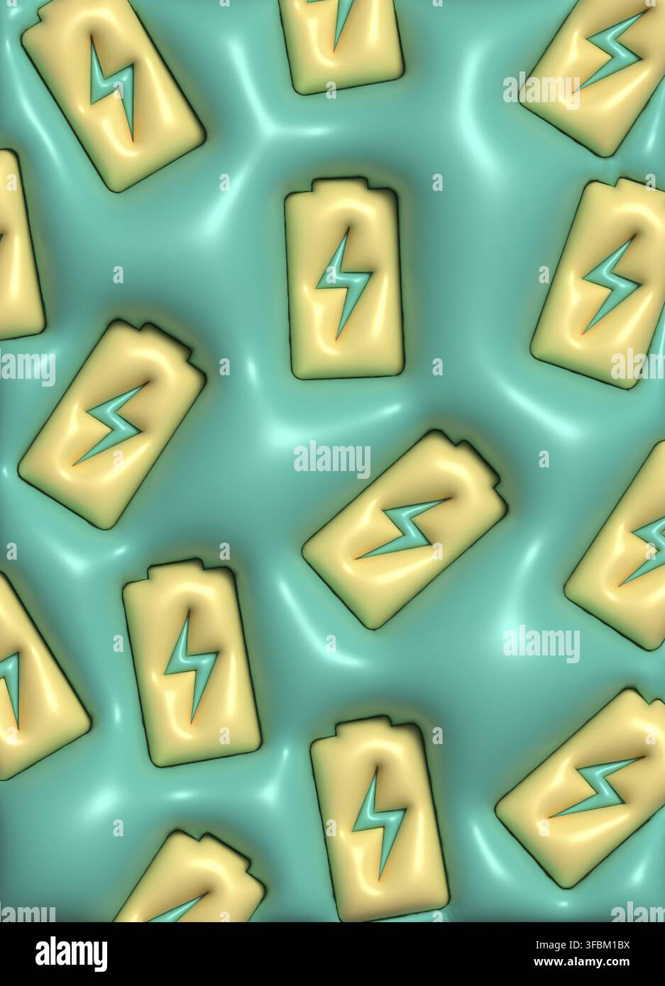 Sfondo astratto verde con batterie, illustrazione del rendering 3D. Foto Stock
