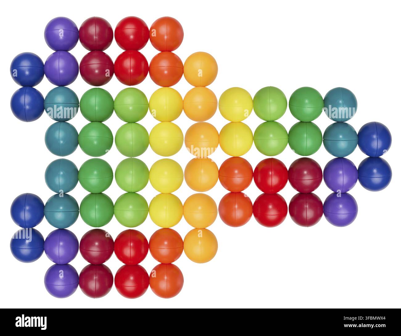 Puzzle logico colorato composto da sfere di plastica multicolore su sfondo isolato, vista dall'alto Foto Stock