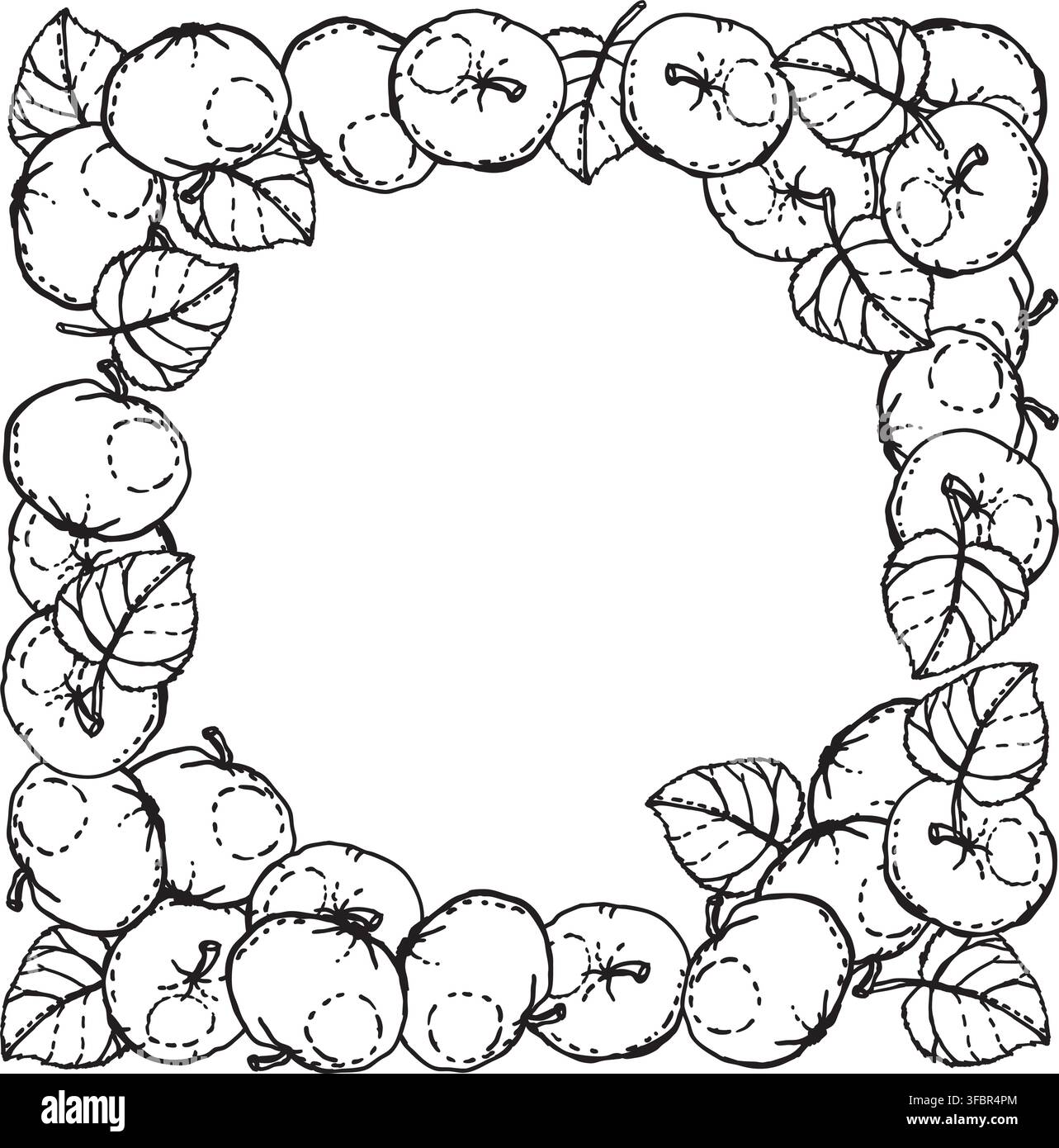 Un'illustrazione vettoriale di una cornice fatta di mele con foglie Illustrazione Vettoriale