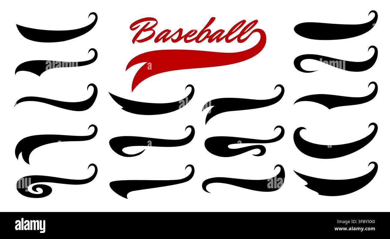 Coda a swoosh sportiva da baseball e sottolineature di testo Illustrazione Vettoriale