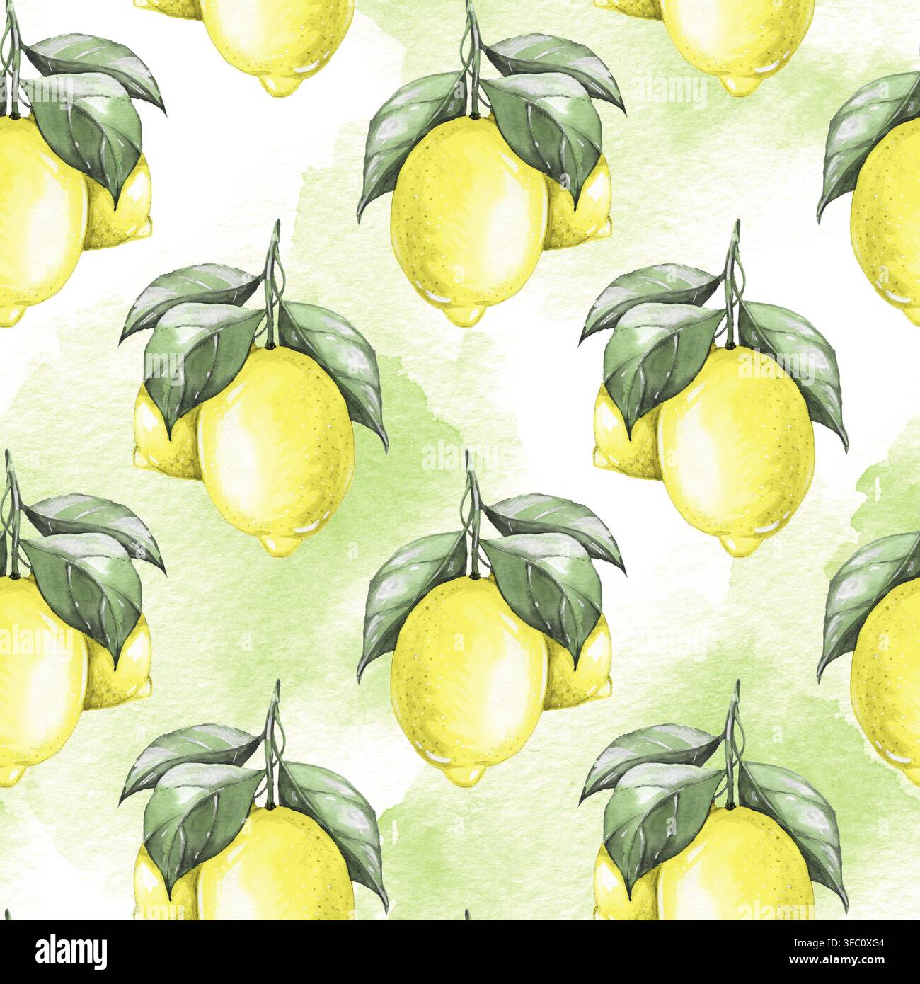Limoni. Motivo senza cuciture acquerellato 3. Sfondo disegnato a mano Foto Stock