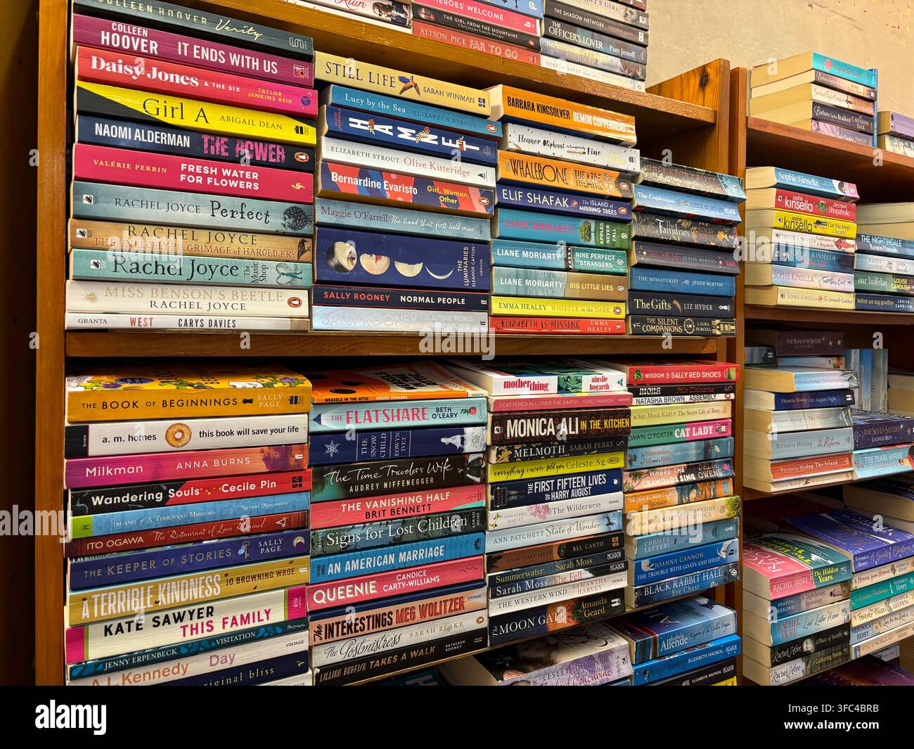 File di scaffali pieni di libri in un negozio a Bath Foto Stock