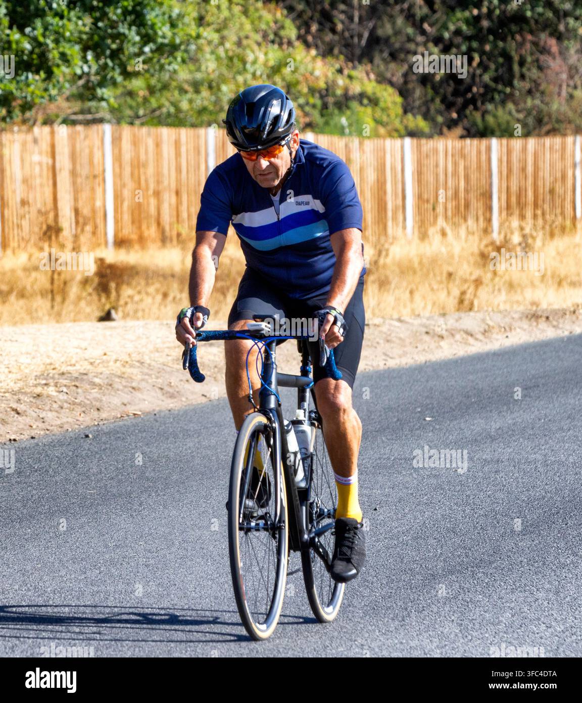 Londra, Inghilterra, Regno Unito. 25 agosto 2026. Ciclisti che pedalano a Richmond Park, sfruttando il bel tempo. Le previsioni per domani annunciano pioggia. Credit: Ian Humphreys/Alamy Live News Foto Stock