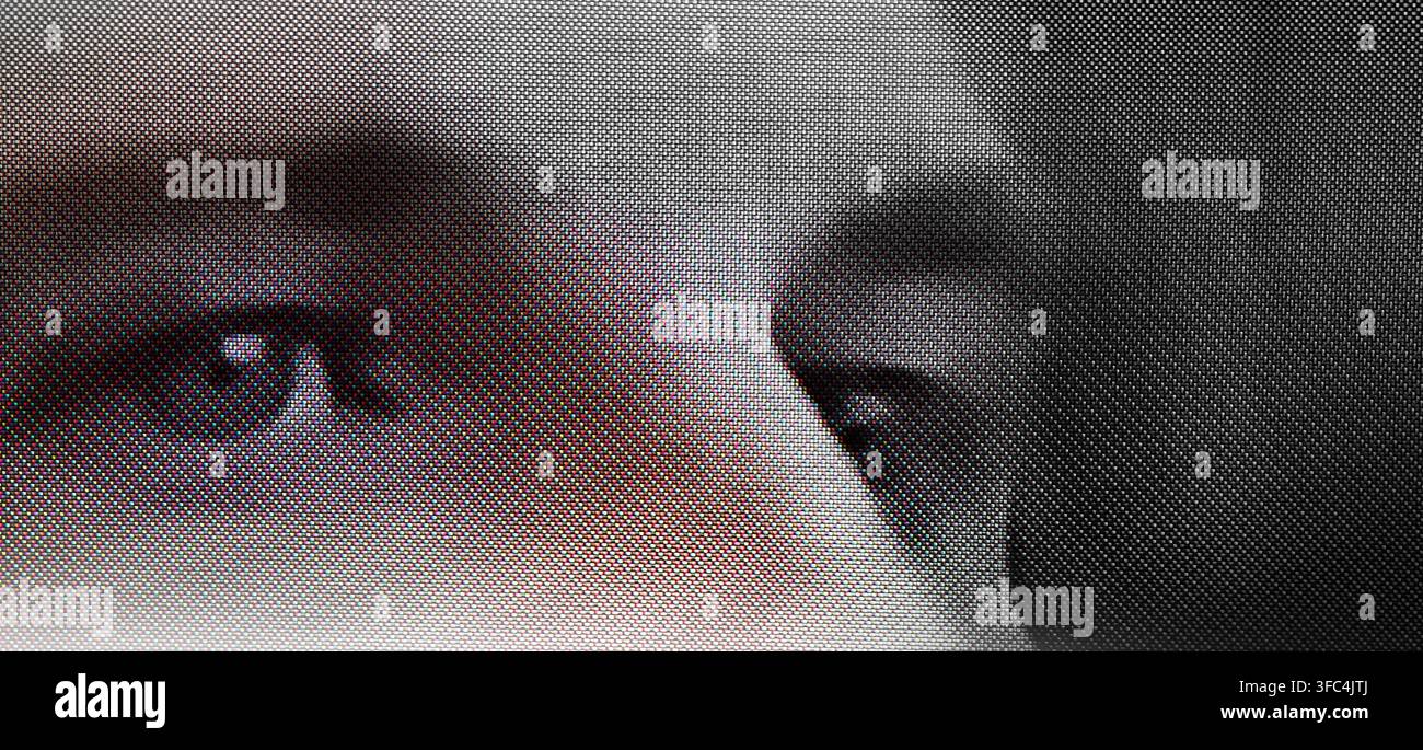 Immagine digitale in primo piano di un occhio umano, immagine astratta in pixel. Fotografia digitale in primo piano Foto Stock
