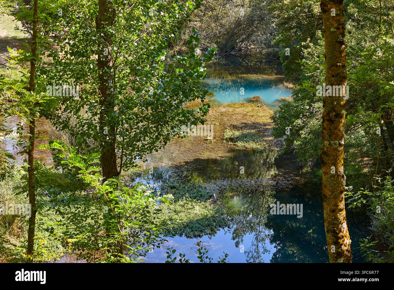 Fonte del fiume Ebro a Fontibre. Paesaggio lacustre. Cantabria. Spagna Foto Stock