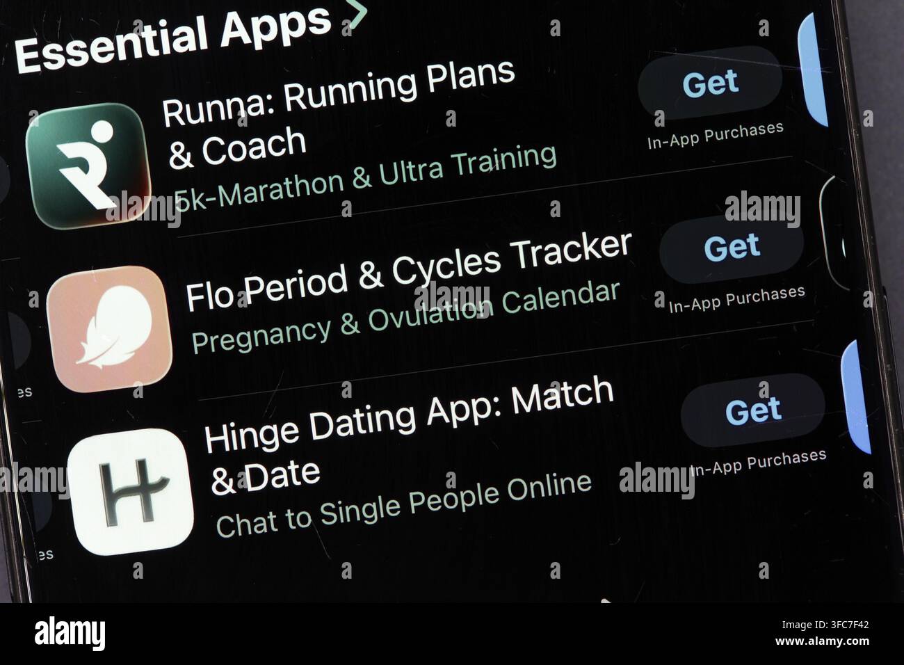 Principali app di salute e appuntamenti sullo schermo dell'iPhone Foto Stock