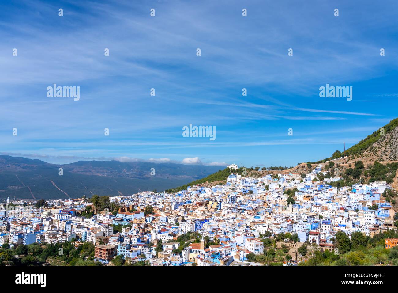 Vista panoramica di Blue City, Chefchaouen, Marocco, Africa. Foto Stock