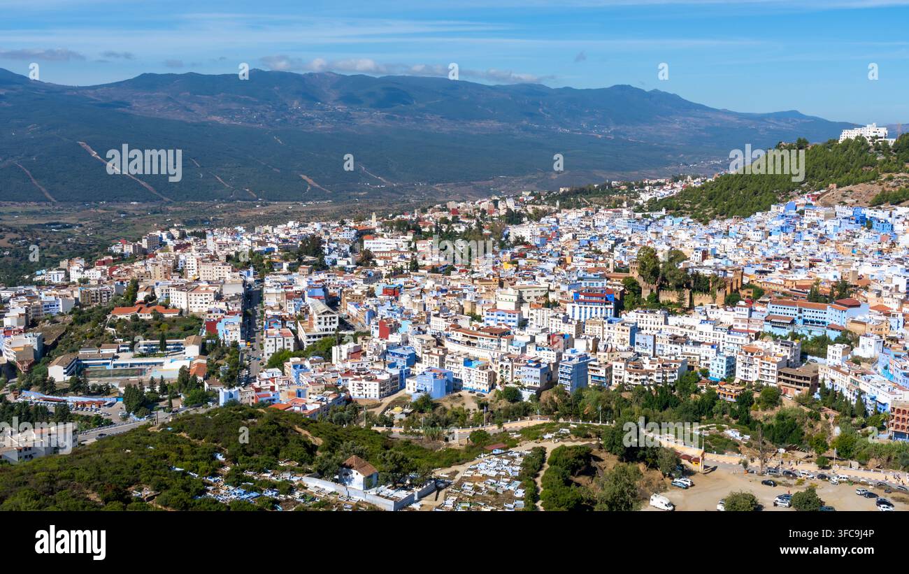 Vista panoramica di Blue City, Chefchaouen, Marocco, Africa. Foto Stock