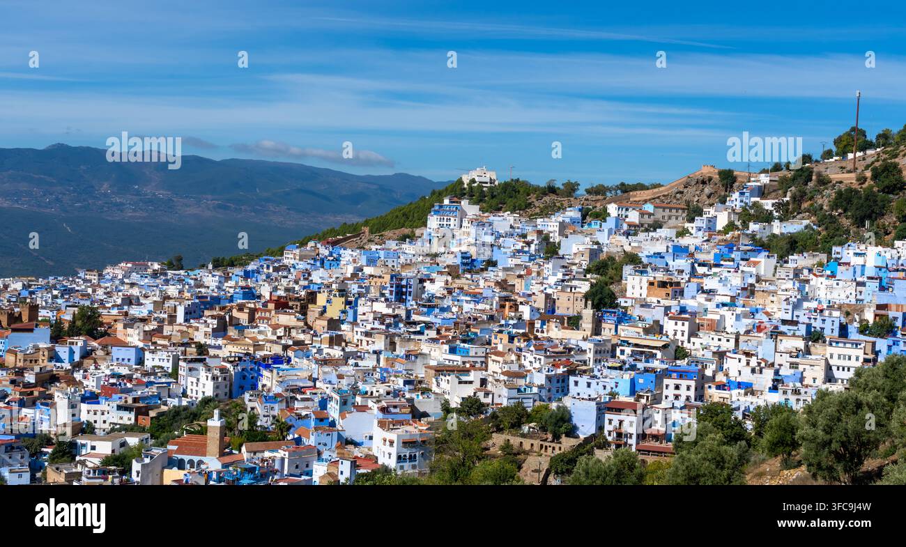 Vista panoramica di Blue City, Chefchaouen, Marocco, Africa. Foto Stock