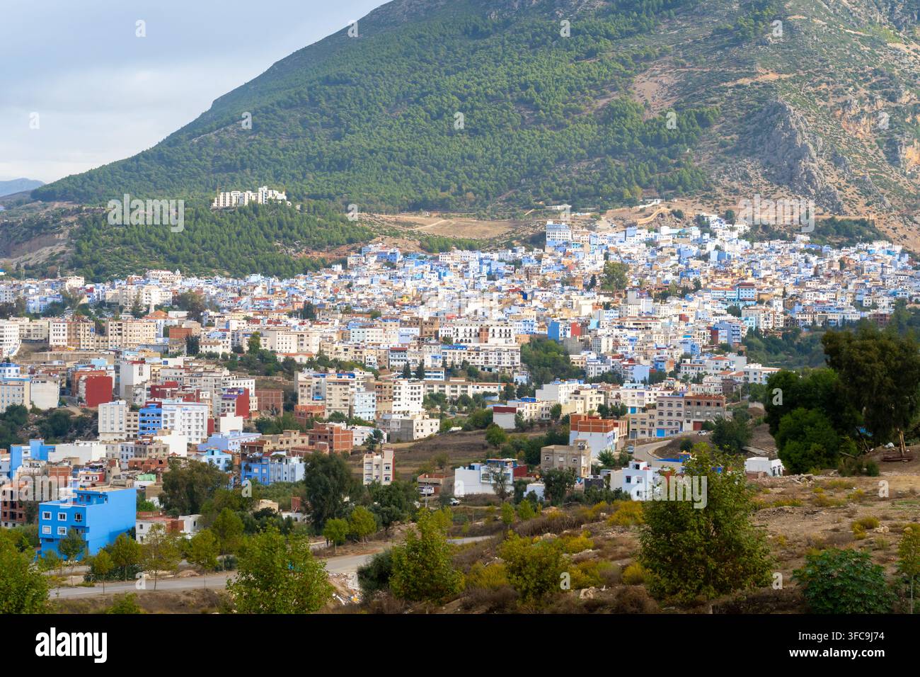 Vista panoramica di Blue City, Chefchaouen, Marocco, Africa. Foto Stock