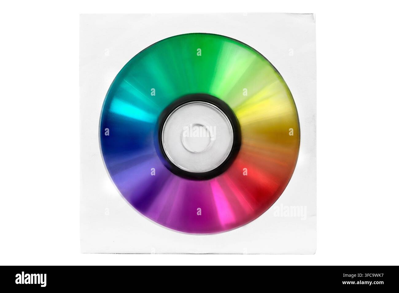 CD colorato in custodia di carta isolato su sfondo bianco Foto Stock