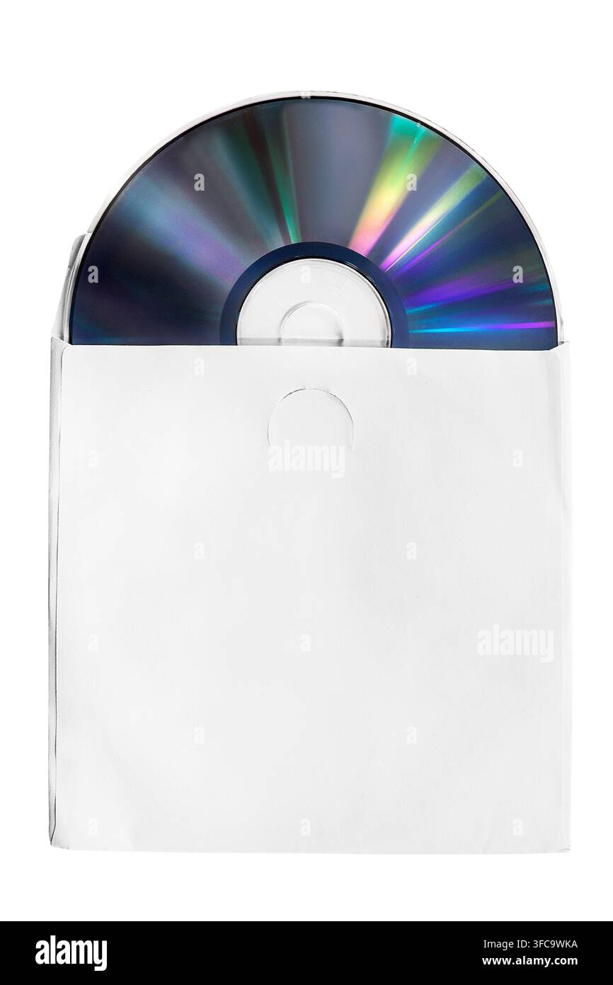 Disco compatto in copertina di carta bianca vuota isolato su sfondo bianco Foto Stock