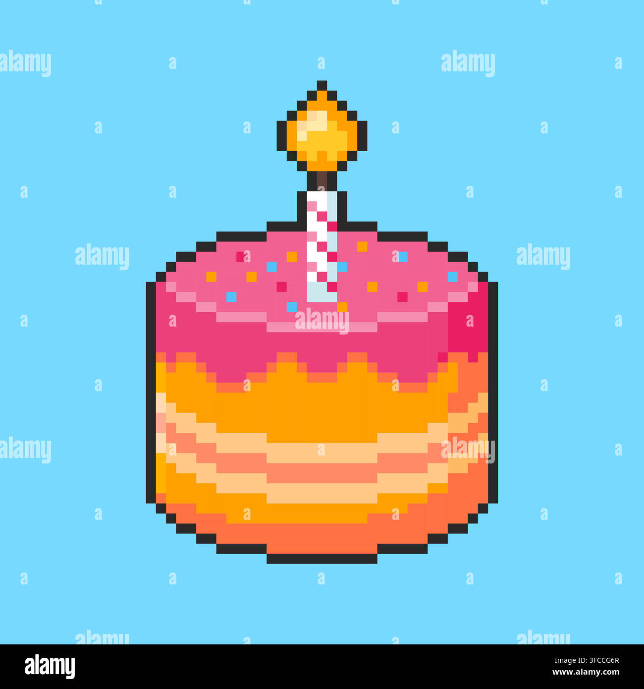 Design di asset di gioco per torta di compleanno in pixel art Illustrazione Vettoriale