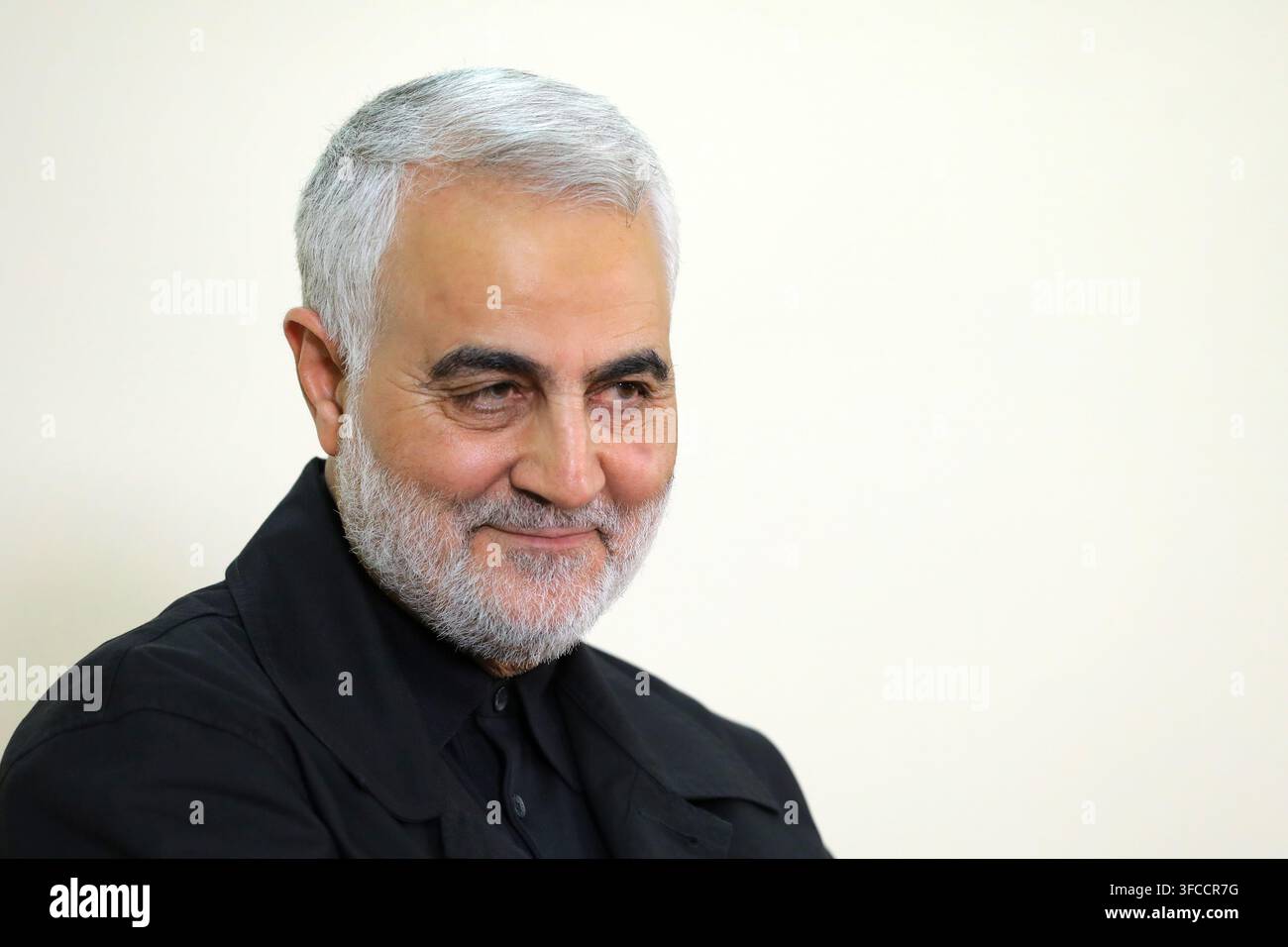Ritratti editoriali e interazioni del leader supremo iraniano Ayatollah Ali Khamenei e del maggiore generale dell'IRGC Qasem Soleimani Foto Stock