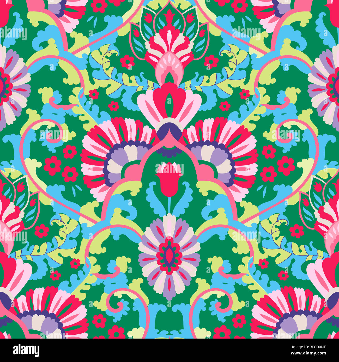 Arte botanica floreale barocca verde vivace Illustrazione Vettoriale