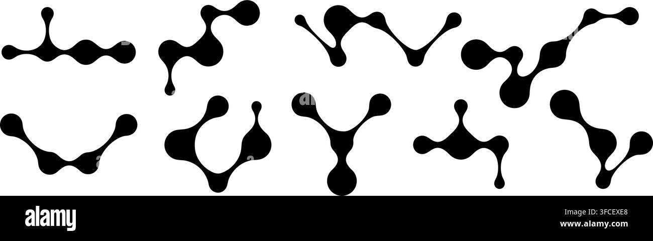 Metabolla geometrica astratta che fonde un blob organico fluido, caratterizzato da un punto circolare che collega un'illustrazione vettoriale a linea. Illustrazione Vettoriale