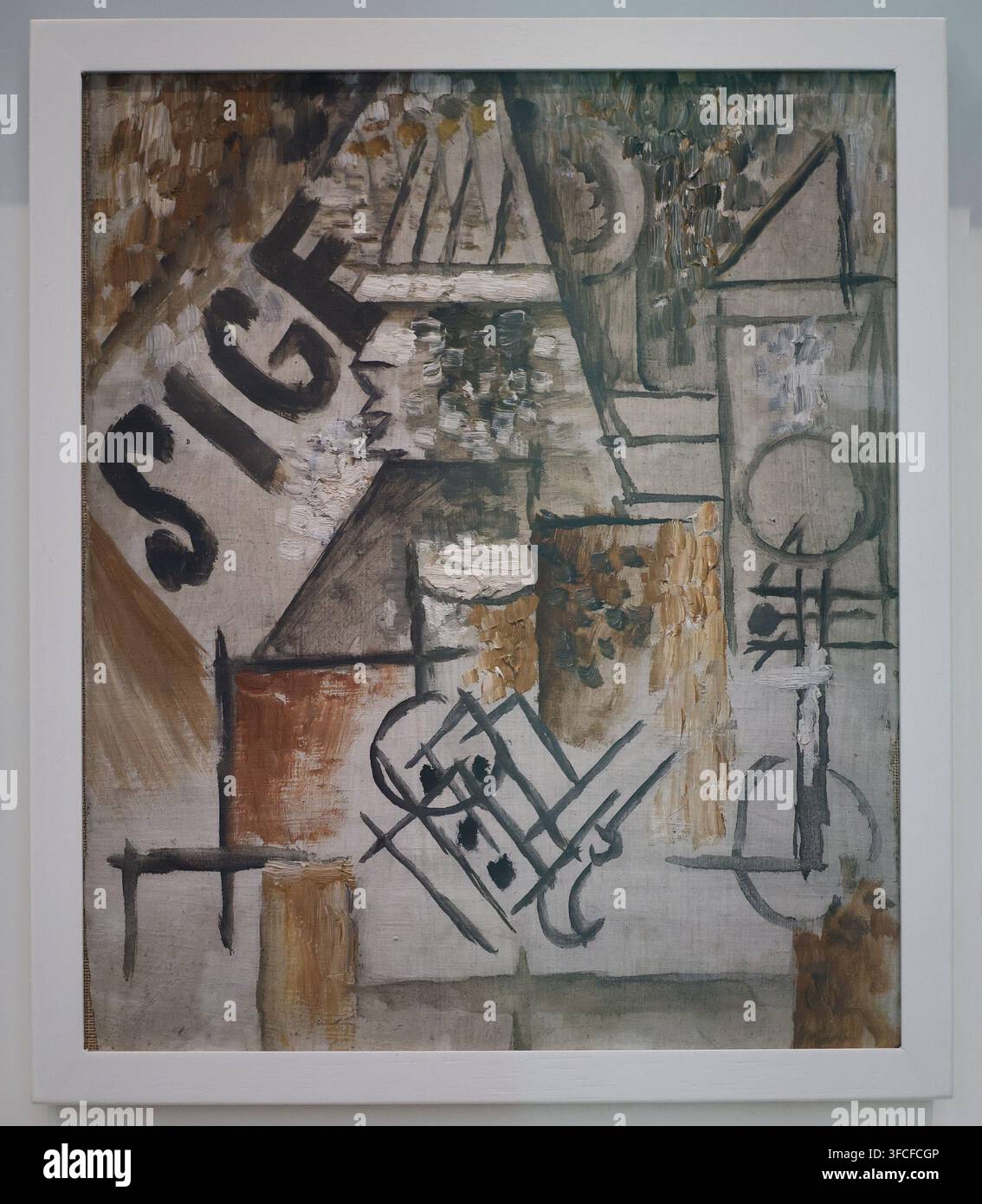 Pablo Picasso, Diario, portaincensi, pipa e bicchiere (Newspaper, Matchbox, Pipe and Glass), 1911, Musée national Picasso-Paris Foto Stock