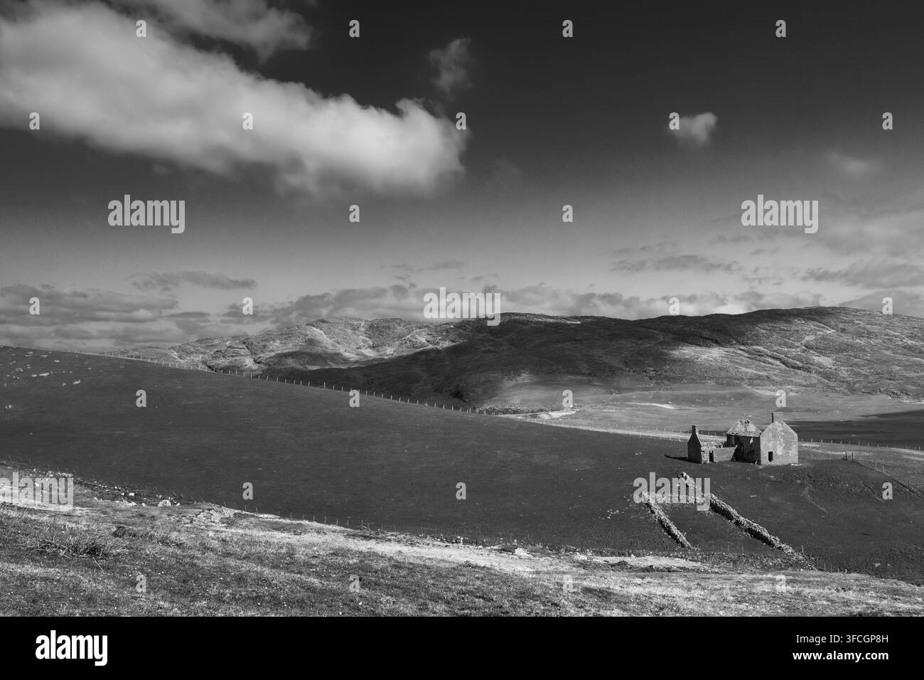 Le rovine di Vatersay House sull'isola delle Ebridi di Vatersay, Scozia. Foto Stock